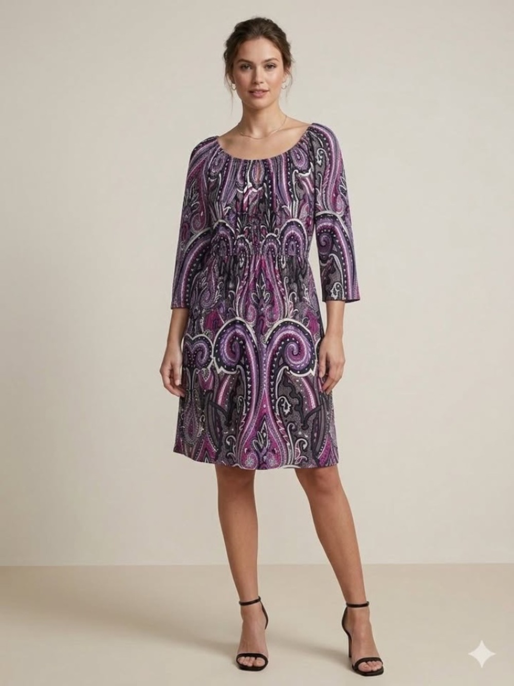 INC International Concepts LG Dress Purple LG Stretchy 3/4 Sleeve